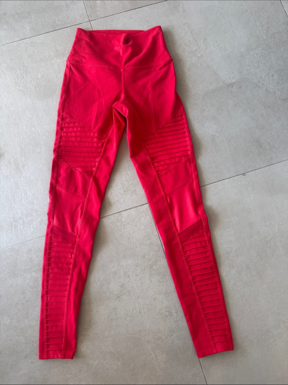 ALO Yoga Red High-Waist Moto Ribbed Jeggings